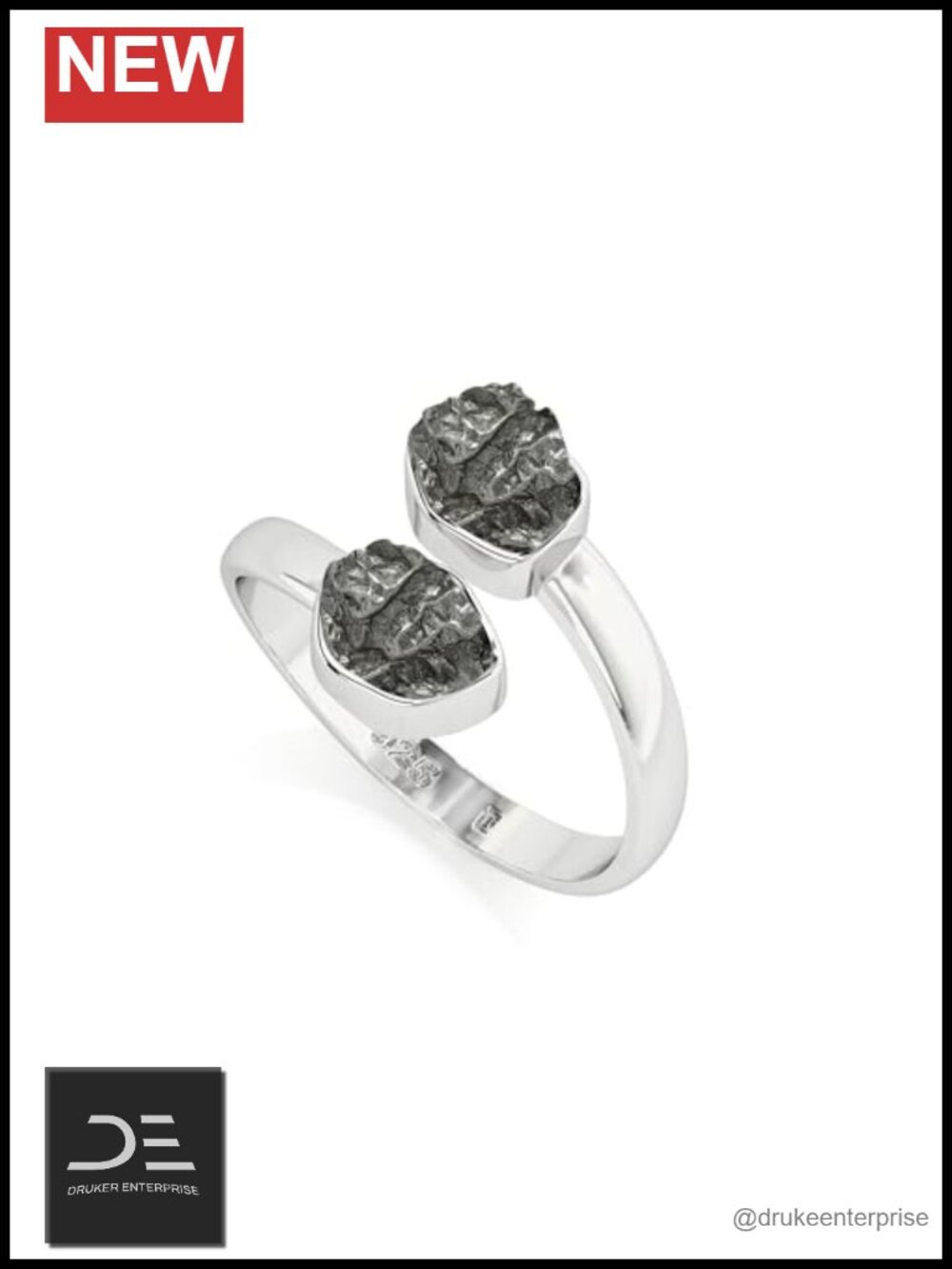 Sterling Silver Meteorite Stackable Adjustable Ring Size 2 Bezel Set August